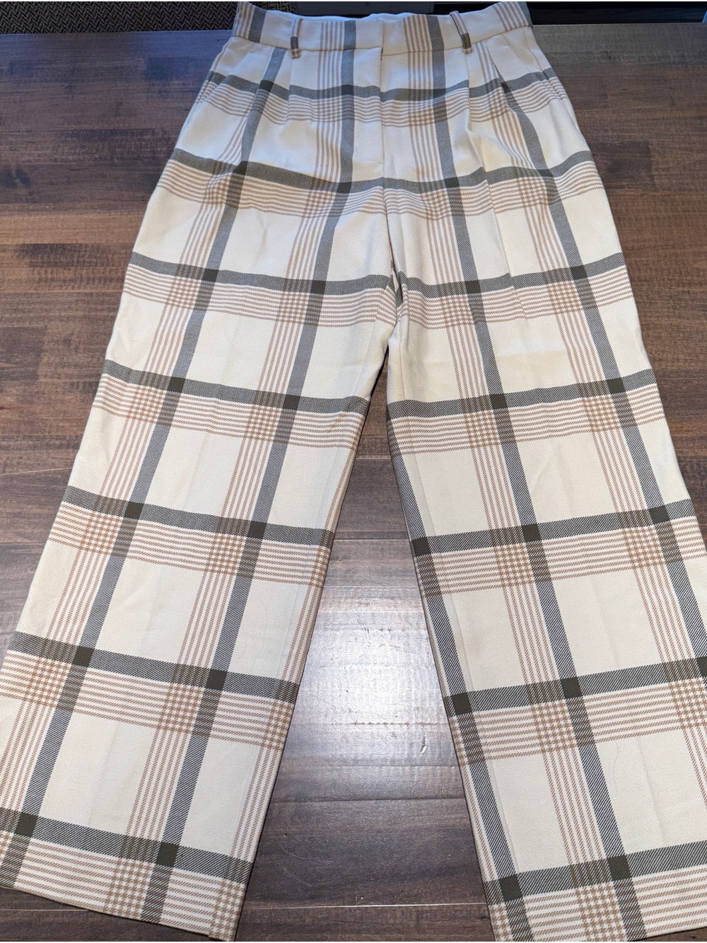 Wilfred Gorgeous Plaid Wide-Leg Pants in Beige and Brown